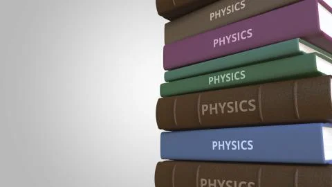 PHYSICS title on the stack of books, conceptual 3D rendering Stock Illustration