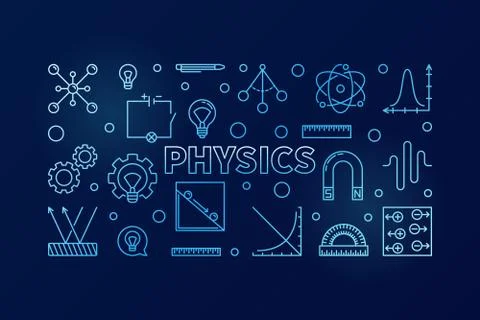 Physics vector blue horizontal banner. Science illustration Stock Illustration