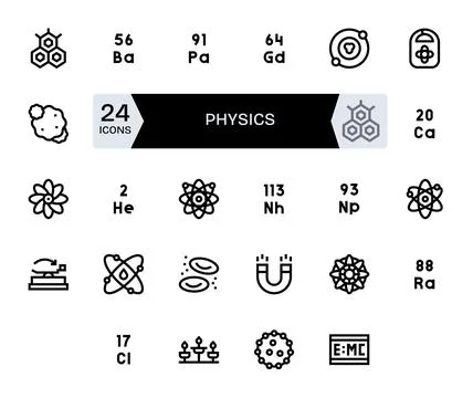 Physics Vector Graphics Pack including 24 Bold Line High Resolution PIXEL P.. Stock Illustration