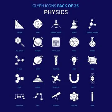 Physics White icon over Blue background. 25 Icon Pack 스톡 일러스트