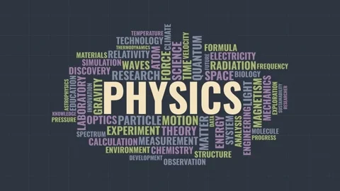 Physics word cloud animation featuring scientific terms and formulas on dar.. 库存影片 341665284