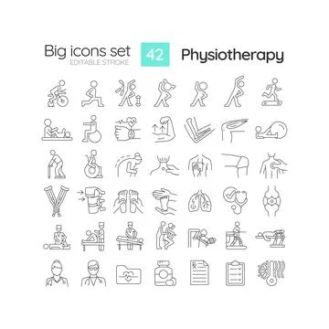 Physiotherapy linear icons set Stock Illustration