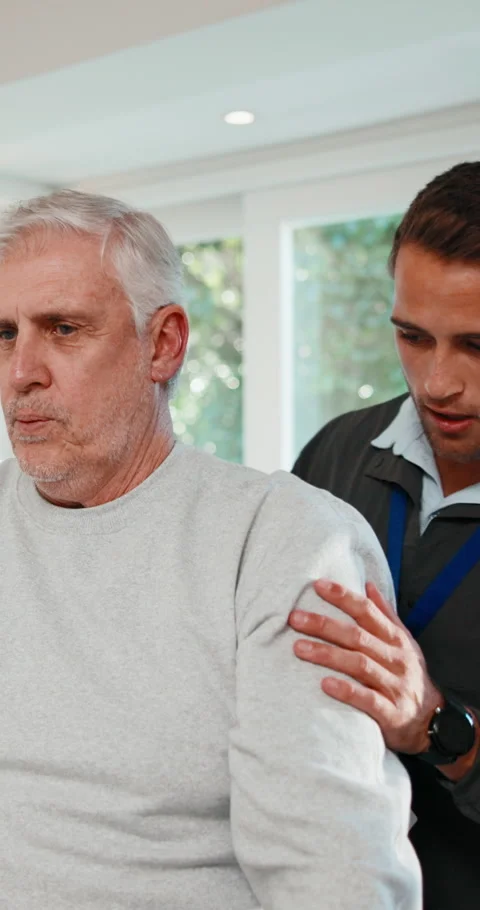 Physiotherapy, stretching and senior man with high five for rehabilitation Stock Footage 341497797