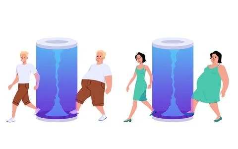 Physique changing teleportation machine, isolated background. Illustrazione stock