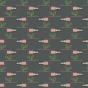 Phyto Corn Bulb vector Growing Lamp colored seamless pattern イラスト素材