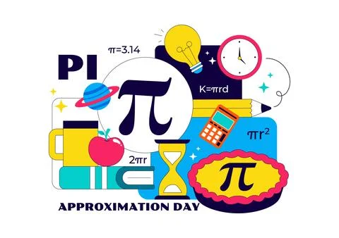 Pi Approximation Day Vector Illustration Featuring Mathematics Concepts Wit.. Stock Illustration