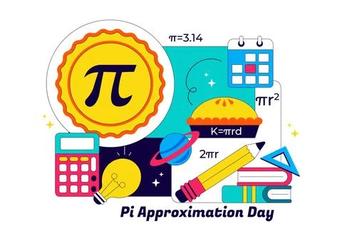 Pi Approximation Day Vector Illustration Featuring Mathematics Concepts Wit.. Stock Illustration