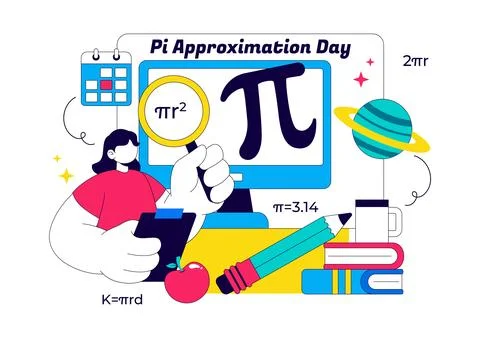 Pi Approximation Day Vector Illustration Featuring Mathematics Concepts Wit.. Stock Illustration