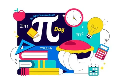 Pi Approximation Day Vector Illustration Featuring Mathematics Concepts Wit.. Stock Illustration