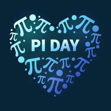 Pi Day on March 14th vector heart shaped blue banner. Math concept illustrati Illustrazione stock