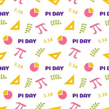 Pi Day Seamless Pattern Design with Mathematical Constants or Baked Pie in .. 스톡 일러스트