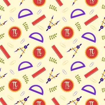 Pi Day Seamless Pattern Design with Mathematical Constants or Baked Pie in .. 스톡 일러스트