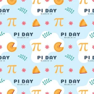 Pi Day Seamless Pattern Design with Mathematical Constants or Baked Pie in .. 스톡 일러스트