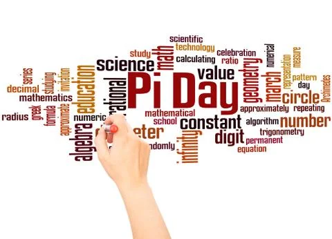 Pi Day word cloud and hand writing concept Stockillustratie
