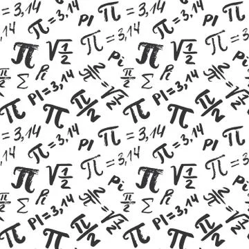 Pi symbol seamless pattern vector illustration. Hand drawn sketched Grunge ma Foto stock
