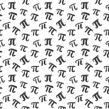 Pi symbol seamless pattern vector illustration. Hand drawn sketched Grunge ma Stock Photos