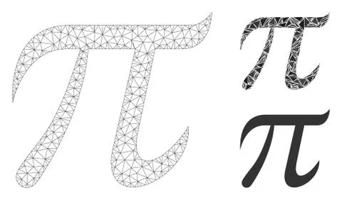 Pi Symbol Vector Mesh Wire Frame Model and Triangle Mosaic Icon Stock Illustration