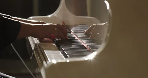 The pianist hands playing classical music on a grand piano. Professional Stock Footage 259574214