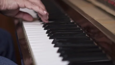 Pianist perfoming, Close up, Slow Motion shot with shallow depth of field Stock Footage 106429129