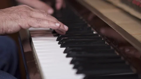 Pianist perfoming, Close up, Slow Motion shot with shallow depth of field Stock Footage 106429210