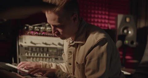 Pianist playing digital keyboard in studio Stock Footage 201852738