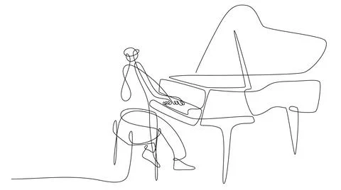 Pianist playing piano continuous one line drawing minimalist, pianist hands Stock Illustration