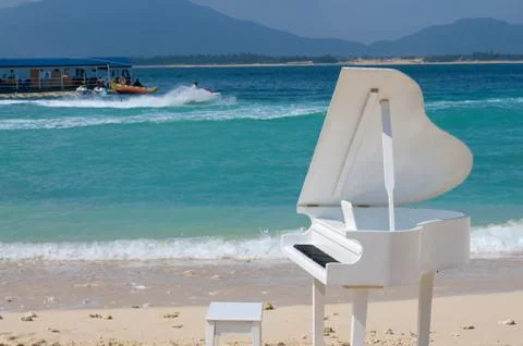 Piano on the beach Stock Photos