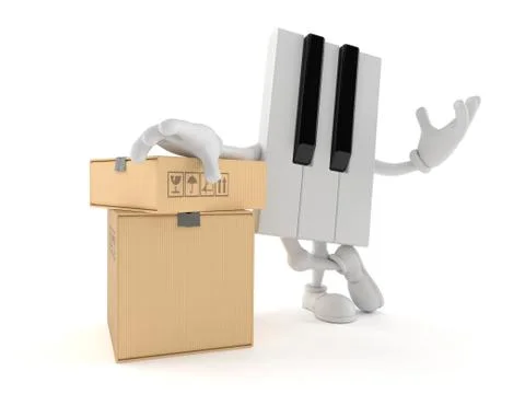 Piano character with stack of boxes Illustrazione stock