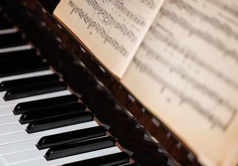 Piano classical with ancient notes. Music education. Foto stock