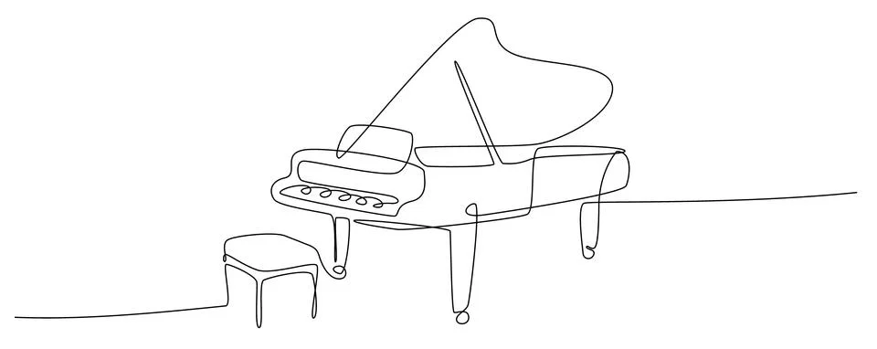 Piano continuous one line, Continuous line art of Piano one line drawing Stock Illustration