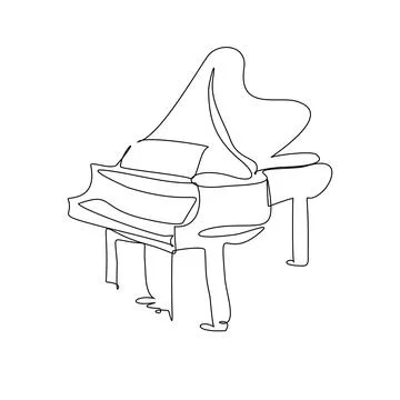 Piano continuous one line vector drawing. Pianoforte hand drawn silhouette cl Stock Illustration