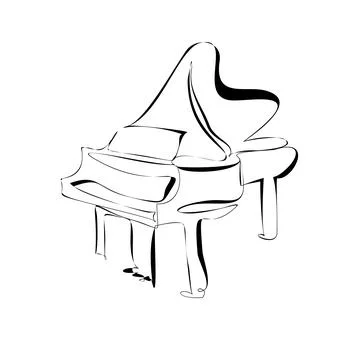Piano continuous one line vector drawing. Pianoforte hand drawn silhouette .. Stock Illustration
