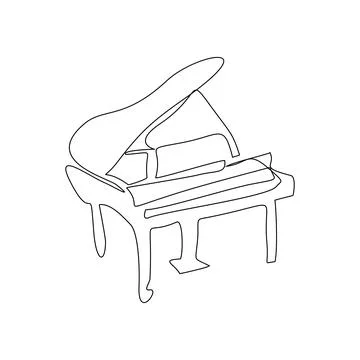 Piano continuous one line vector drawing. Pianoforte hand drawn silhouette .. Stock Illustration