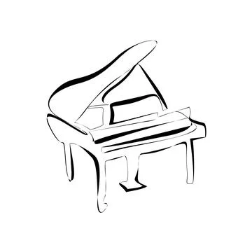 Piano continuous one line vector drawing. Pianoforte hand drawn silhouette .. Stock Illustration