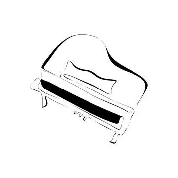 Piano continuous one line vector drawing. Pianoforte hand drawn silhouette cl Stock Illustration
