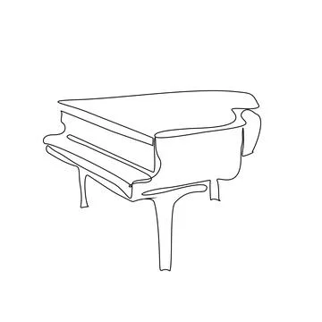Piano continuous one line vector drawing. Pianoforte hand drawn silhouette cl Stock Illustration