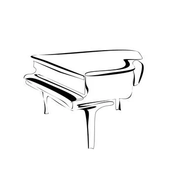 Piano continuous one line vector drawing. Pianoforte hand drawn silhouette cl Stock Illustration