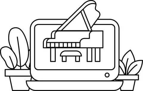 A piano is displayed on a computer screen Illustrazione stock