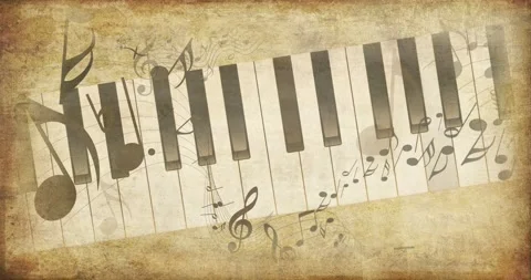 Piano, flying notes on a vintage background.  4K video animation. Stock Footage 154447340