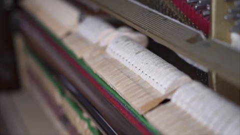 Piano Hammers, Slow Motion Top View Medium shot with shallow depth of field Stock Footage 106428921