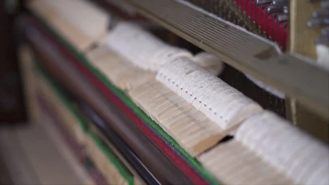 Piano Hammers, Slow Motion Top View Medium shot with shallow depth of field Video stock 106428967