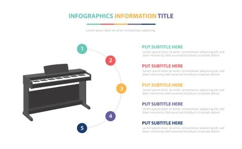 Piano infographic template concept with five points list and various color wi Stock Illustration