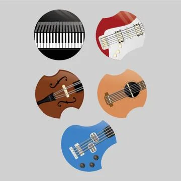Piano Keyboard And Various String Instruments Stock Illustration