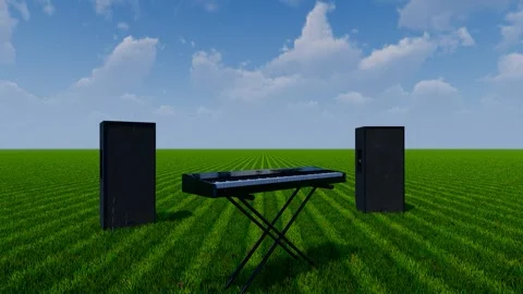 Piano keyboard in the grassfield Stock Footage 248933679