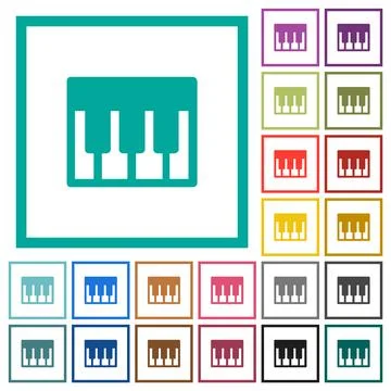 Piano keyboard solid flat color icons with quadrant frames Illustrazione stock