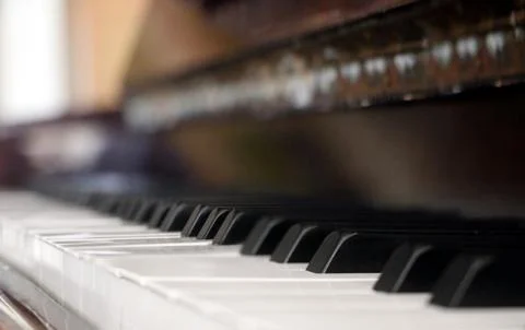 Piano keys with selective multi focus on the black keys Stock Photos