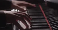Piano Music Pianist Hands Playing. Musical Instrument Grand Piano Details 4K Stock Footage