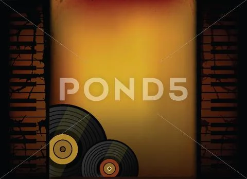 Piano music retro background with vinyl Stock Illustration
