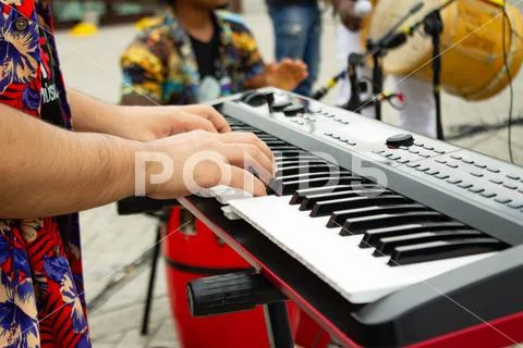 Piano played by musician in concert Stock Photos