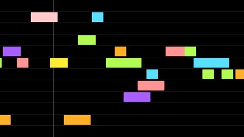 Piano roll music sequencer scrolling on black background 4K Vídeo Stock 337062484